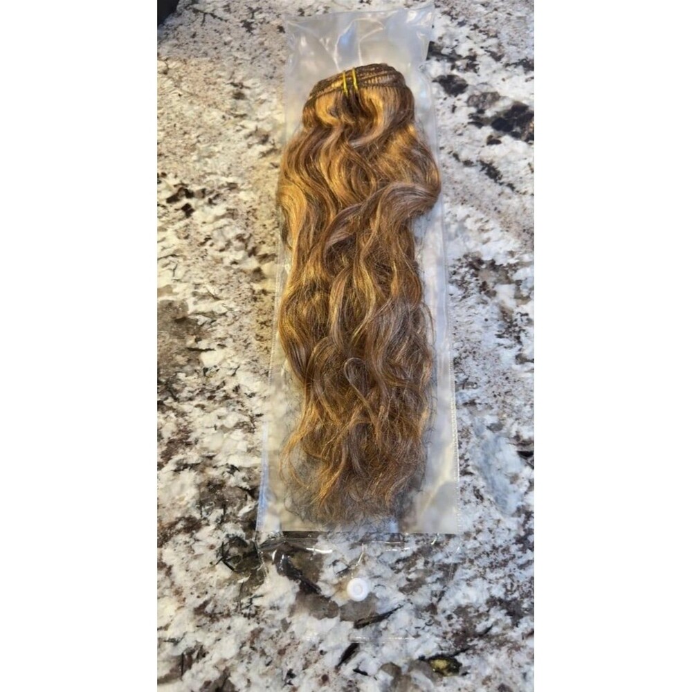 Human Hair Anrosa Natural Wave Curly 14” Highlight brown Color #P4/27